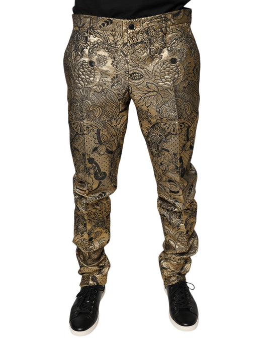 Pantalones de vestir para hombre con estampado floral dorado en jacquard