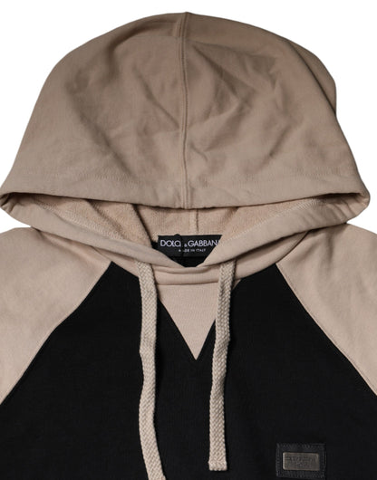 Black Beige Hooded Men Sweatshirt Sweater