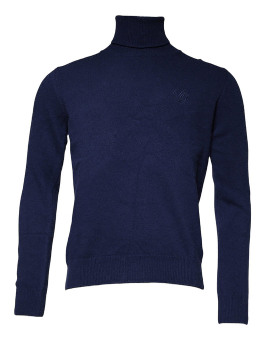 Blue Wool Knit Turtleneck Pullover Sweater