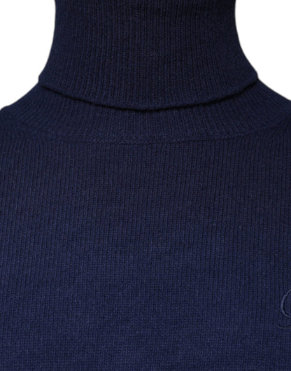 Blue Wool Knit Turtleneck Pullover Sweater