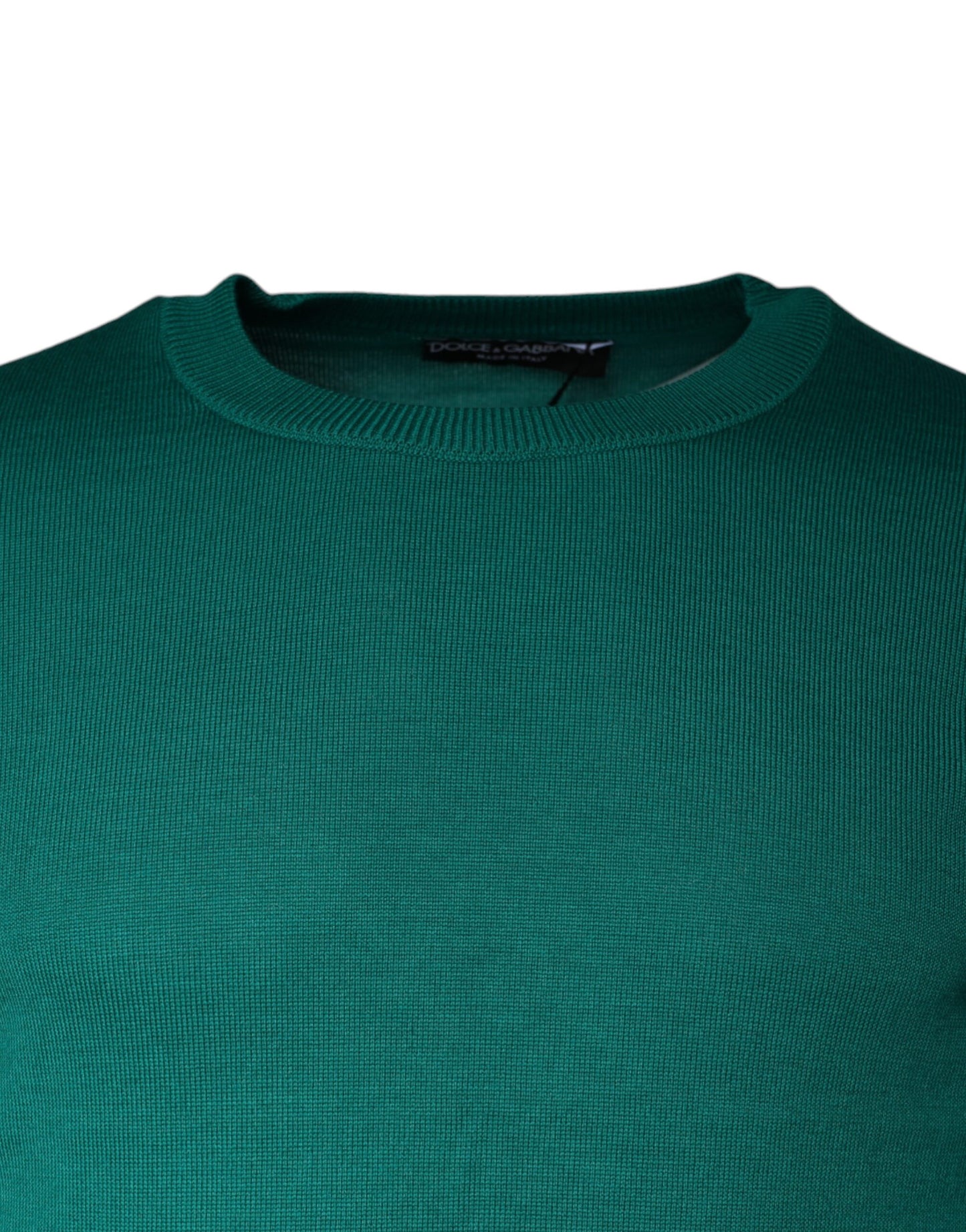 Green Wool Knit Crew Neck Pullover Sweater