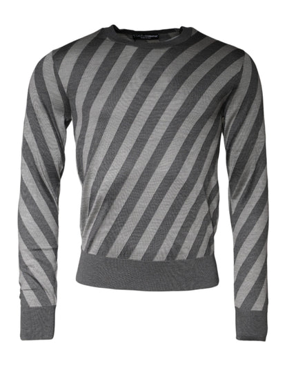 Gris Rayas Manga Larga Cuello Redondo Pullover Sweater