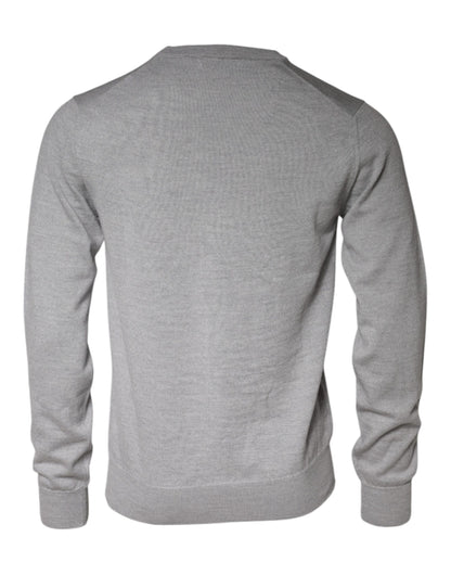 Light Gray Wool Crew Neck Pullover Sweater