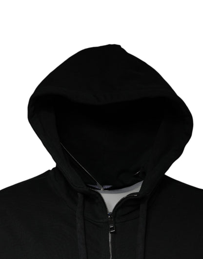 Black Logo Plaque Hooded Full Zip Sweater