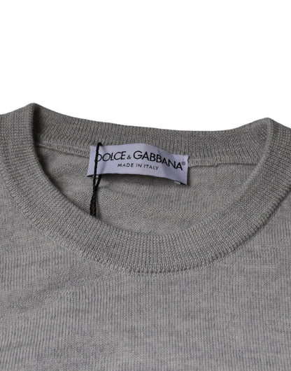 Light Gray Wool Crew Neck Pullover Sweater