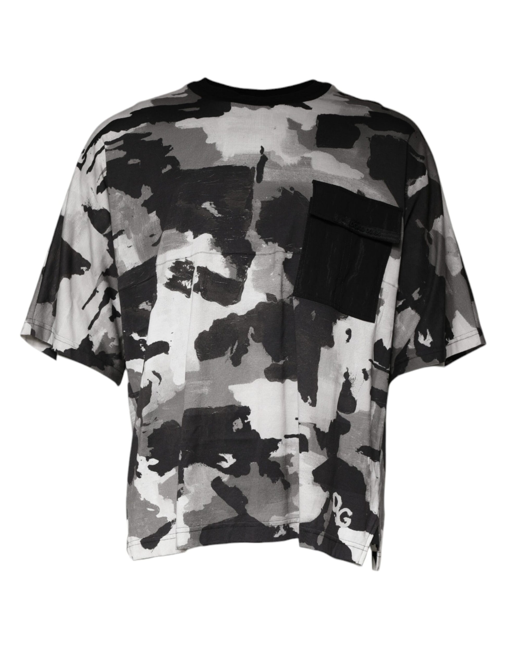 Camiseta de algodón de camuflaje multicolor con cuello redondo