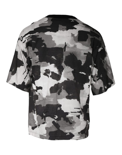 Camiseta de algodón de camuflaje multicolor con cuello redondo