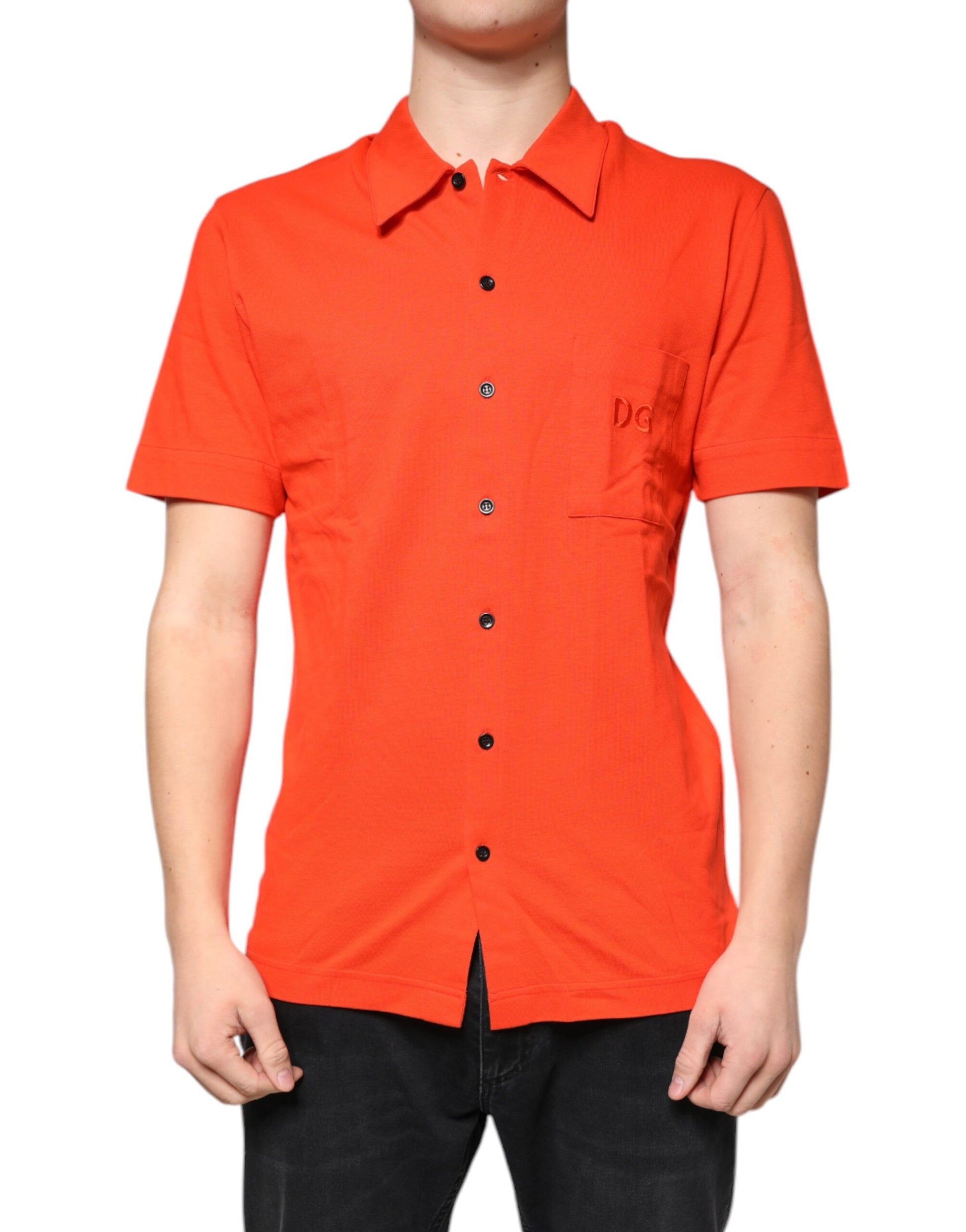 Camisa tipo polo informal de algodón con botones en color naranja