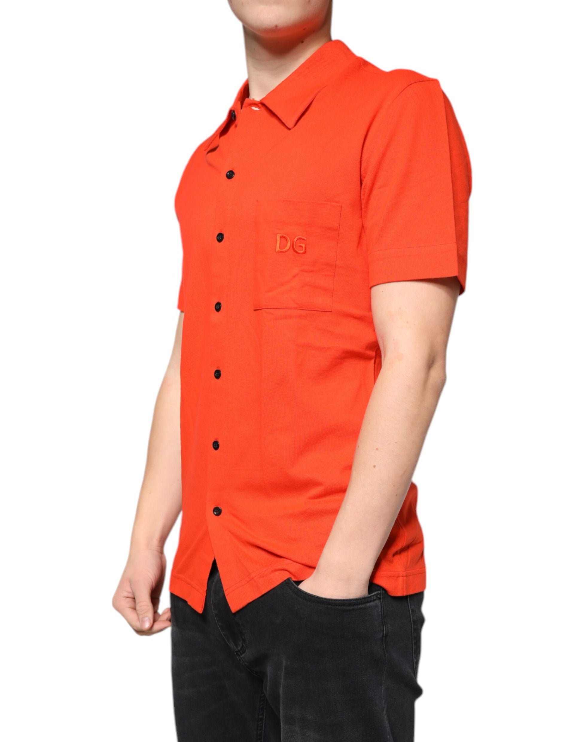 Camisa tipo polo informal de algodón con botones en color naranja