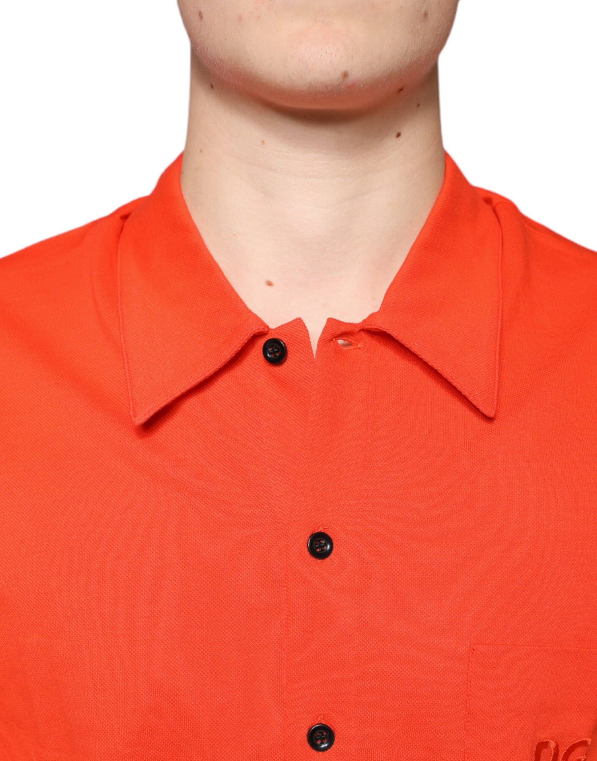 Camisa tipo polo informal de algodón con botones en color naranja