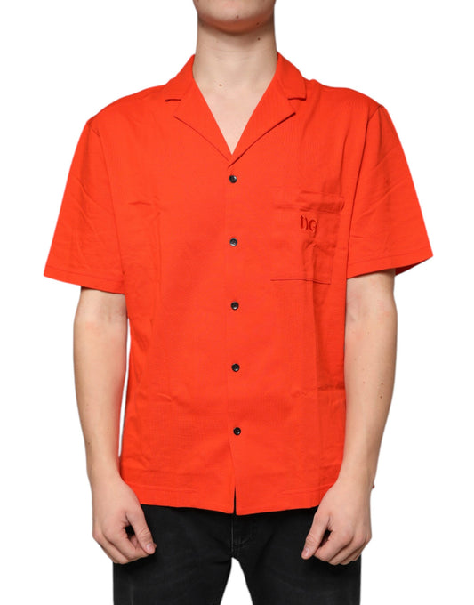 Camisa tipo polo informal de algodón con botones en color naranja