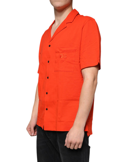 Camisa tipo polo informal de algodón con botones en color naranja