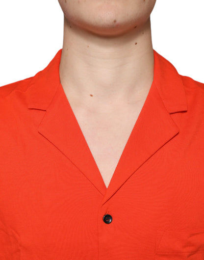 Camisa tipo polo informal de algodón con botones en color naranja