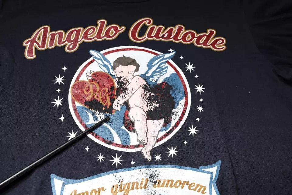 Camiseta negra de algodón con estampado gráfico y cuello redondo