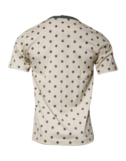 Camiseta de algodón beige con estampado gráfico de lunares