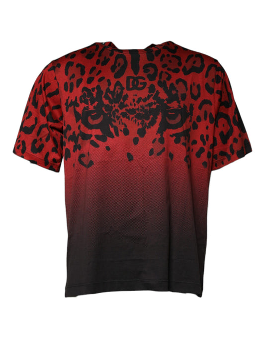 Camiseta de manga corta de algodón con estampado de leopardo rojo