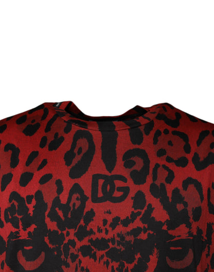 Camiseta de manga corta de algodón leopardo rojo