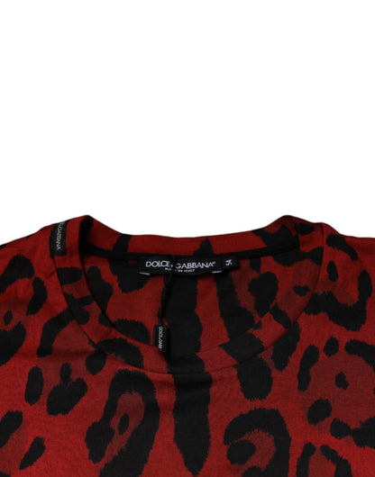 Camiseta de manga corta de algodón leopardo rojo