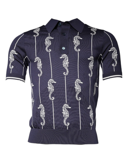 Camiseta polo con cuello de caballito de mar azul oscuro