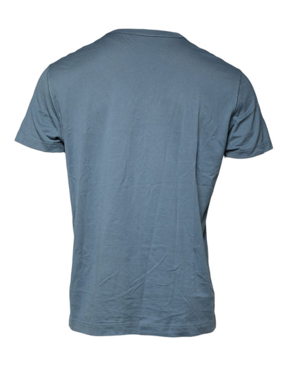 Blue Cotton Round Neck Short Sleeve T-shirt