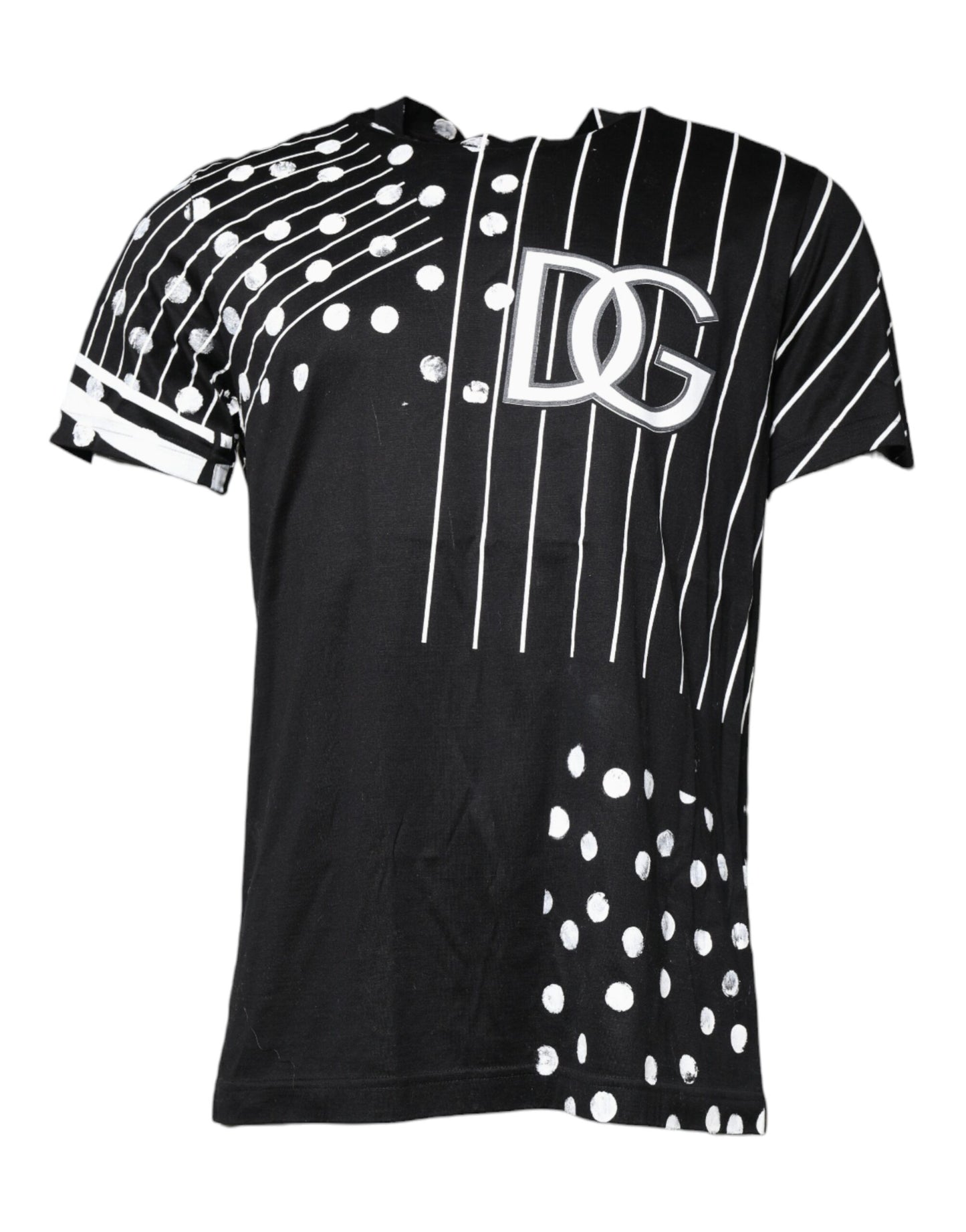 Black Cotton Polka Dots Round Neck T-shirt