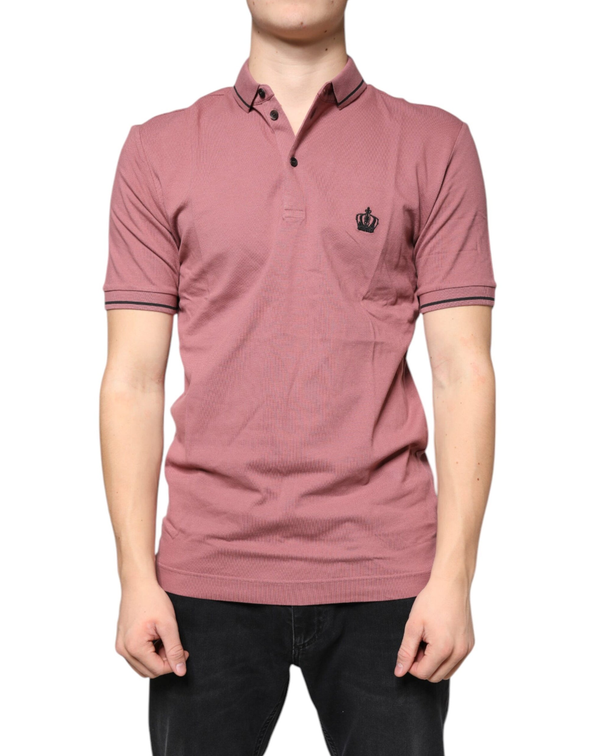 Pink Crown Embroidery Collared Polo T-shirt