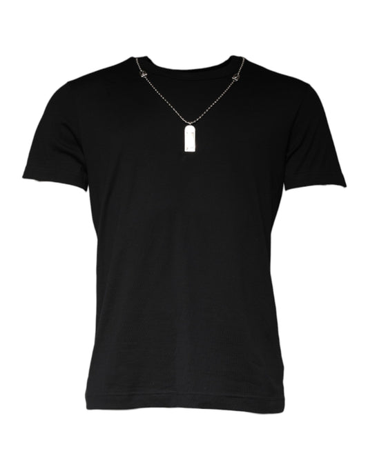 Black Cotton Necklace Embellished T-shirt