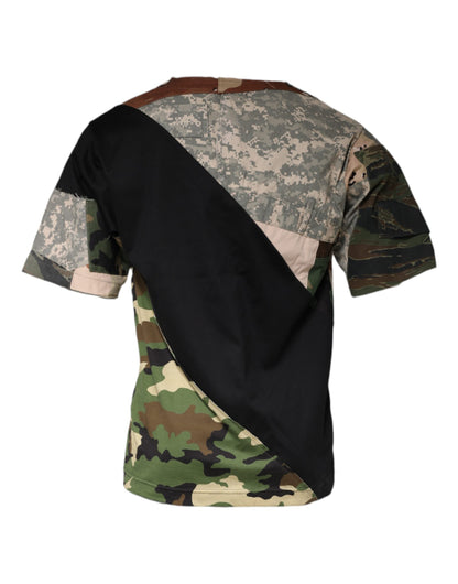 Multicolor Camouflage Cotton Round Neck T-shirt