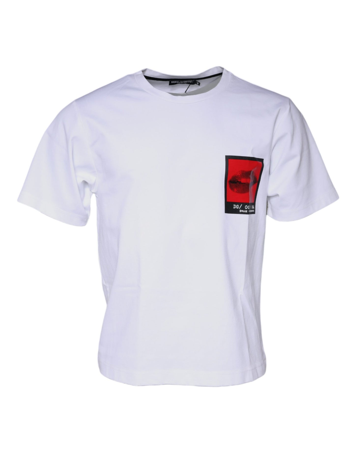 White Red Lips Print Cotton T-shirt