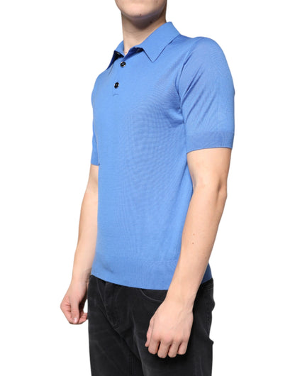 Blue Cashmere Short Sleeves Men Polo T-shirt