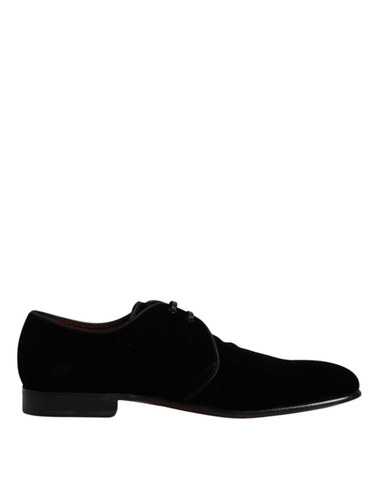 Black Velvet Leather Lace Up Derby Shoes