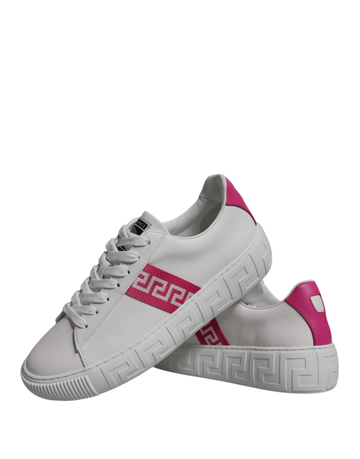 White Pink Greca Print Platform Low Top Sneakers Shoes