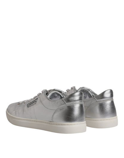 Silver London Low Top Leather Sneakers Shoes