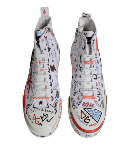 White Cotton Graffiti High Top Sneaker Shoes