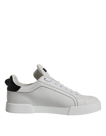 White Black Leather Low Top Men Sneakers Shoes