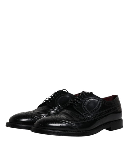 Black Leather Derby Wingtip Formal Shoes