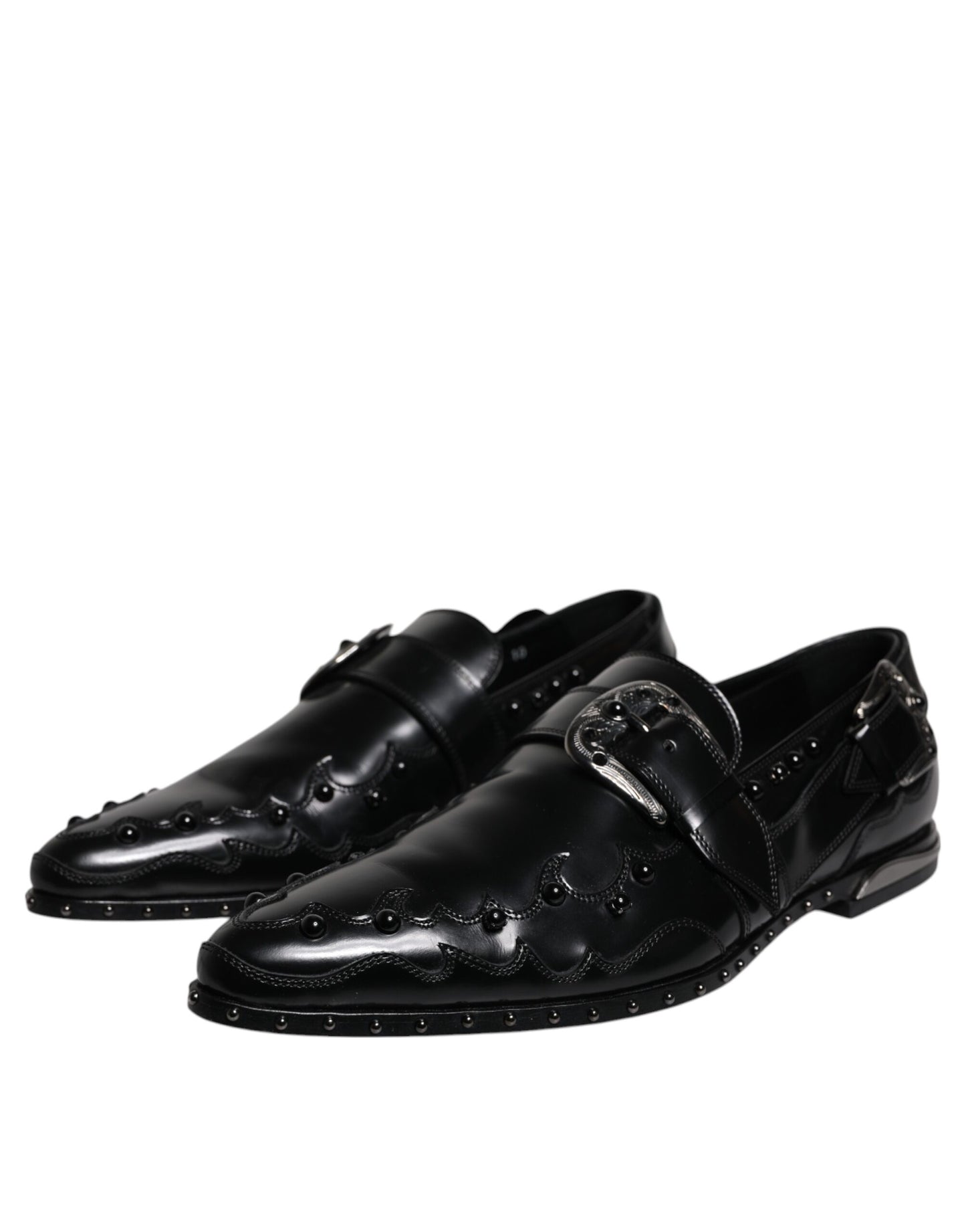 Black Embellished Derby Monk Strap Shoes