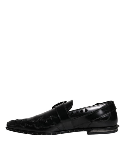 Black Embellished Derby Monk Strap Shoes