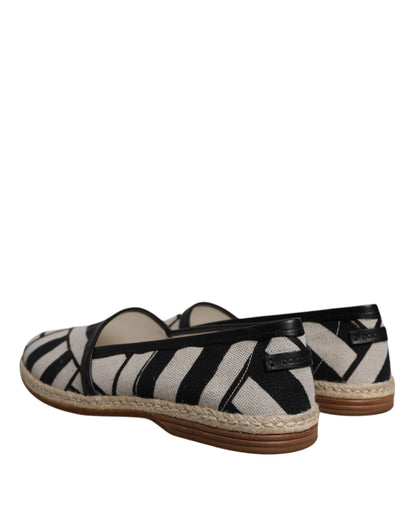 Black White Stripes Slip On Espadrille Shoes