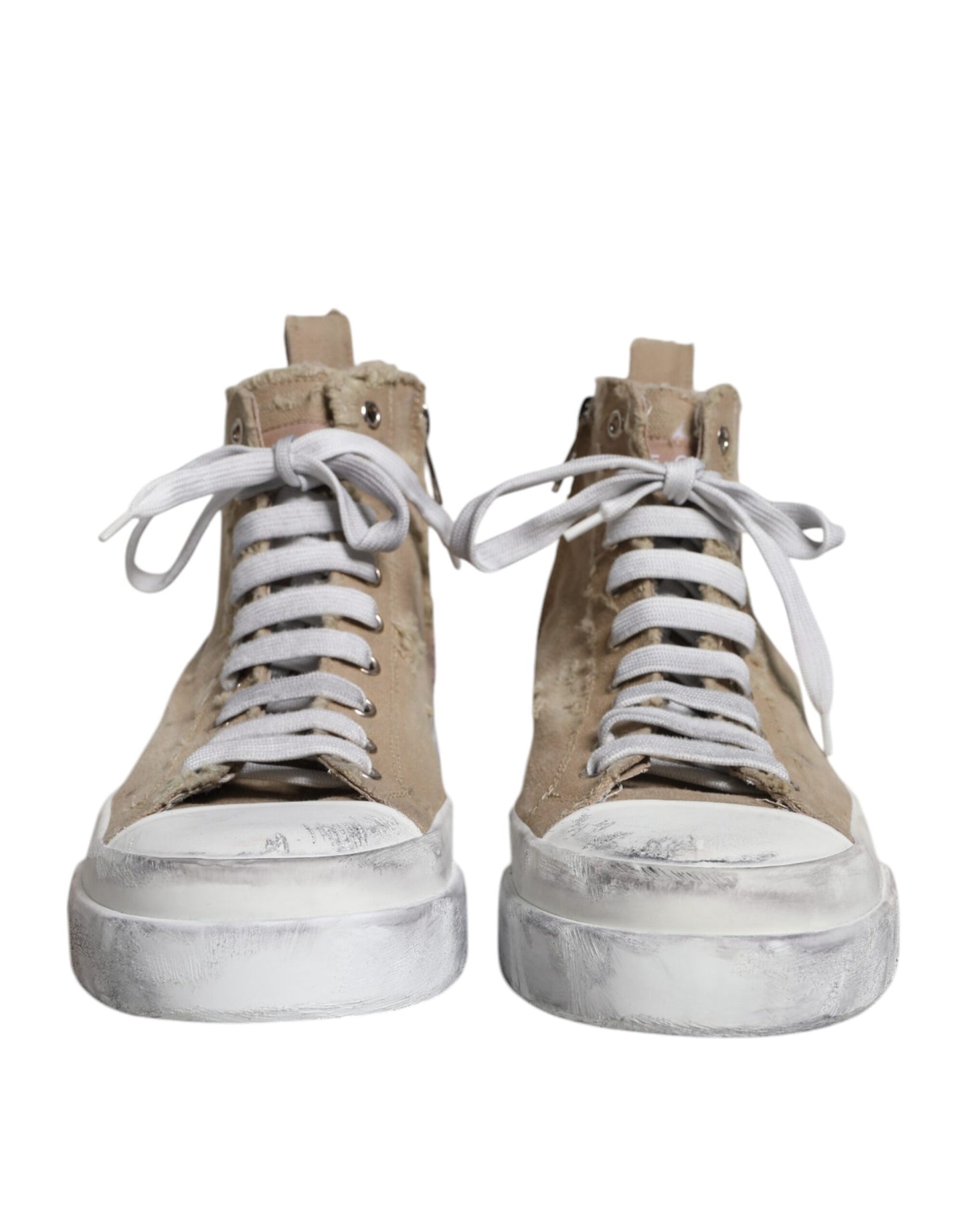 Beige White Canvas High Top Sneakers Shoes