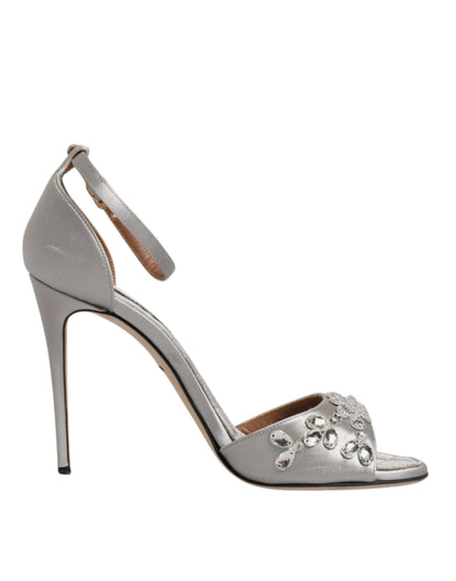 Silver Ankle Strap Crystal Sandals Shoes