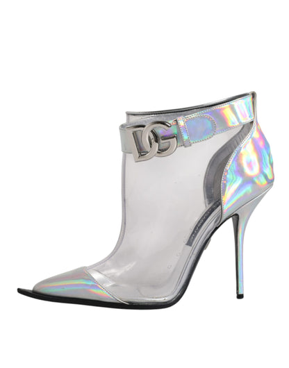 Silver Iridescent Pointed Short Boots Shoes