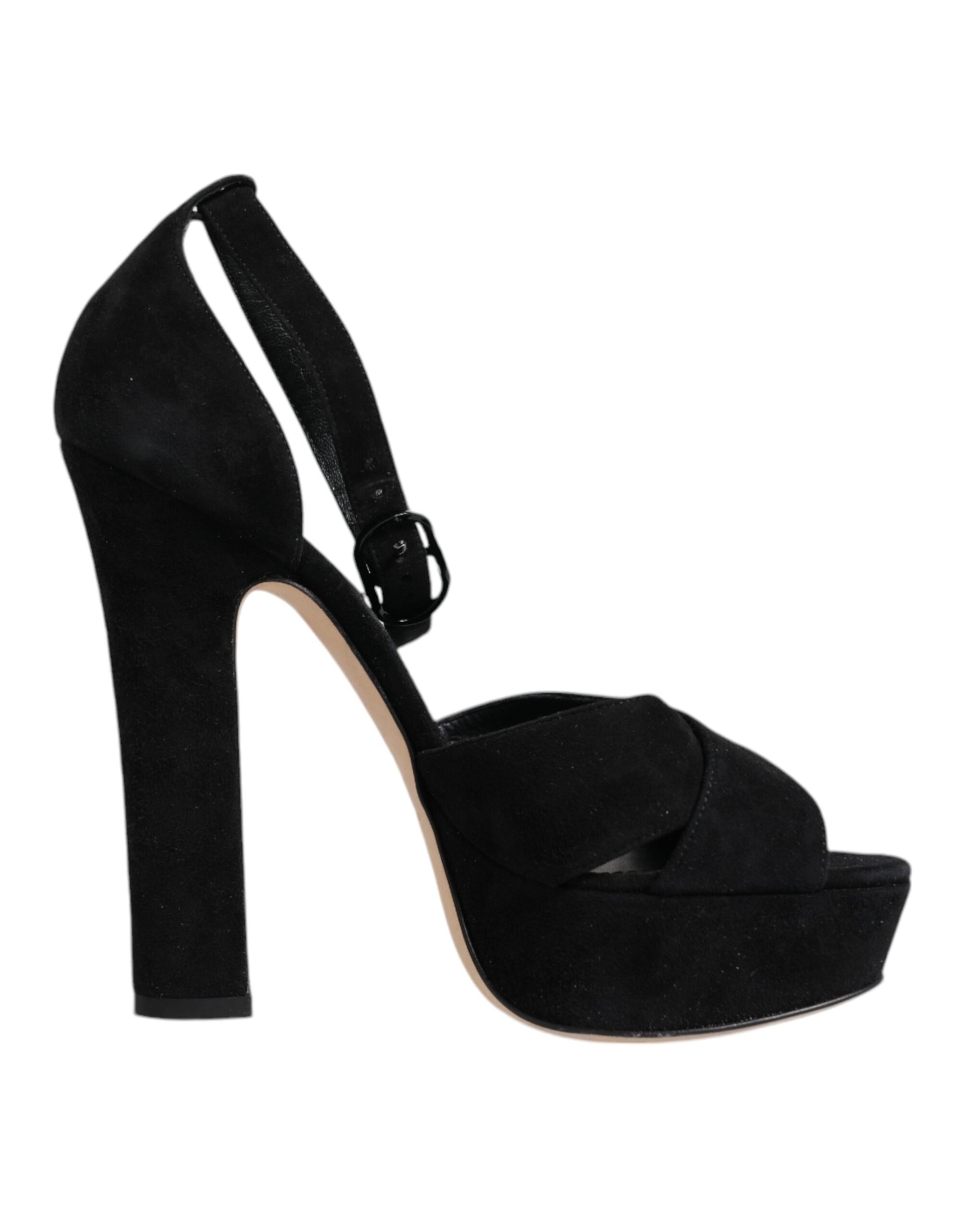 Black Leather Platform Heels Sandals Shoes