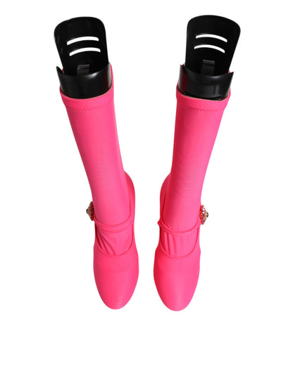 Pink Nylon Crystal Vally High Boots Shoes