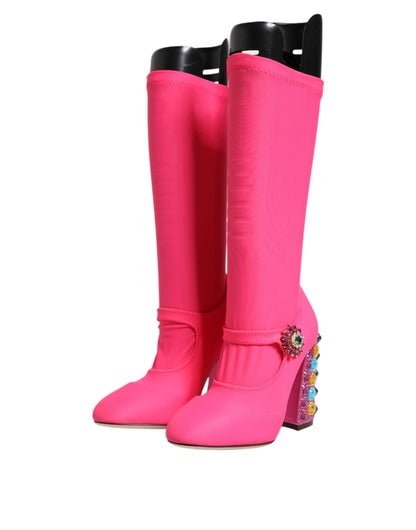 Pink Nylon Crystal Vally High Boots Shoes