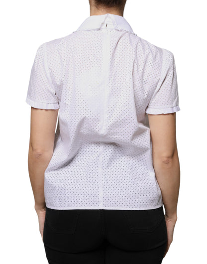 White Cotton Short Sleeves Collared Blouse Top