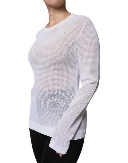 Top blanco de malla transparente de manga larga