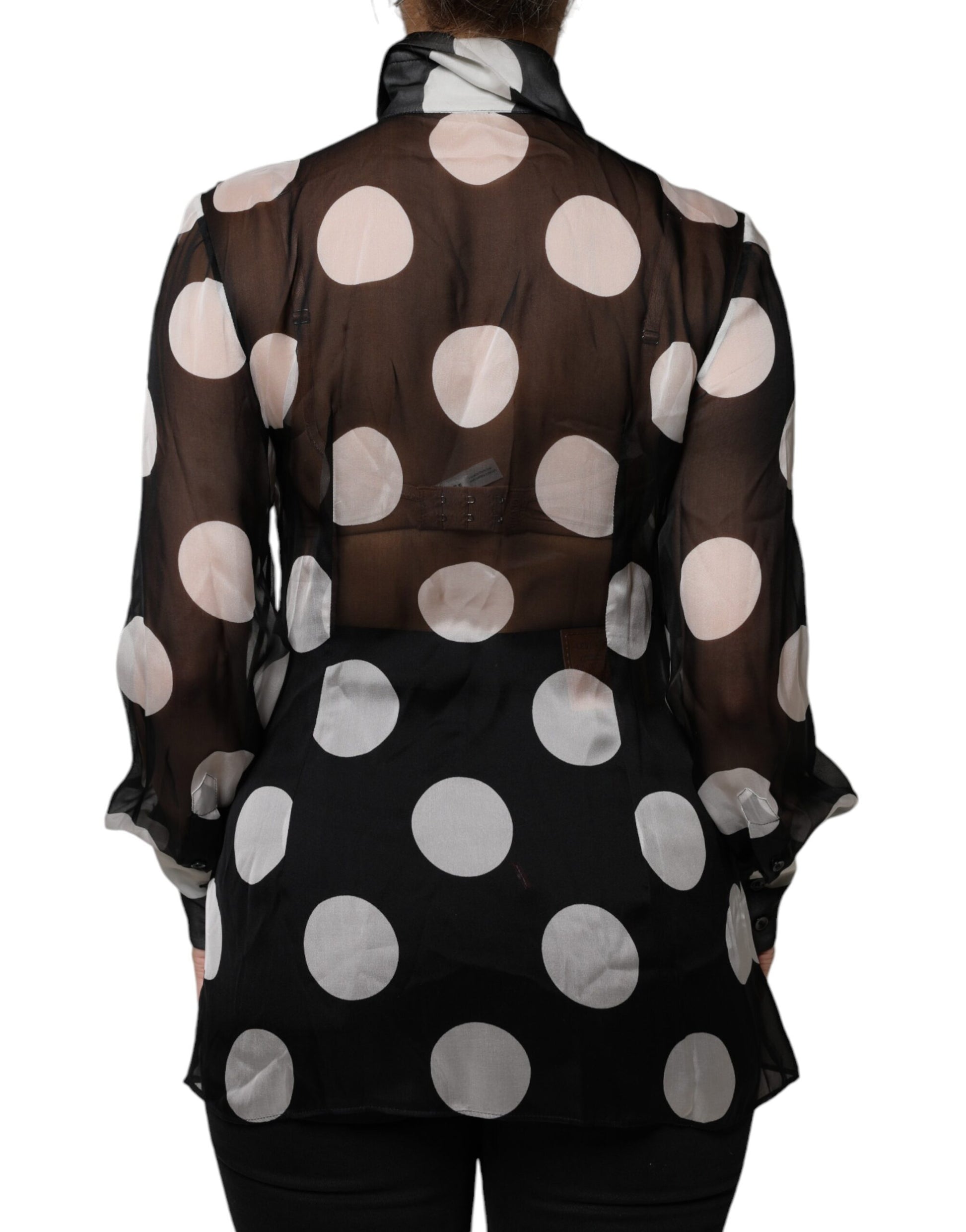 Black White Polka Dots Silk Long Sleeves Top