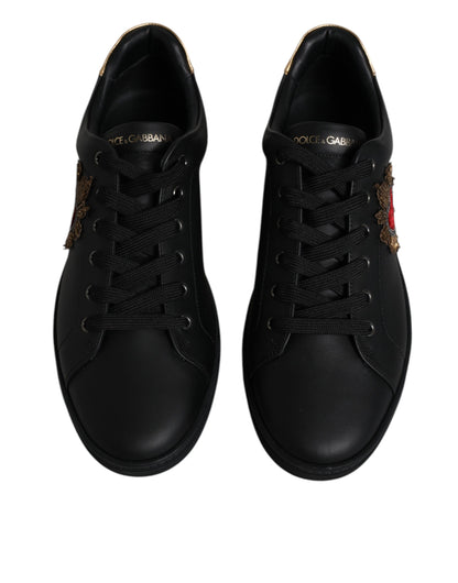 Black Leather London Heart Men Sneakers Shoes