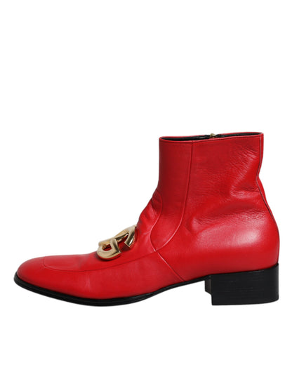 Red Leather Logo Chelsea Ankle Boots Shoes